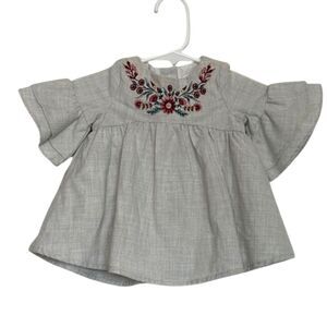 Tommy Bahama Embordered Floral Dress Baby Girl 0-3 Months Bell Sleeve Cotton Tan